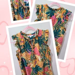 DR2 Multicolor Tropical Tie-Front Dress